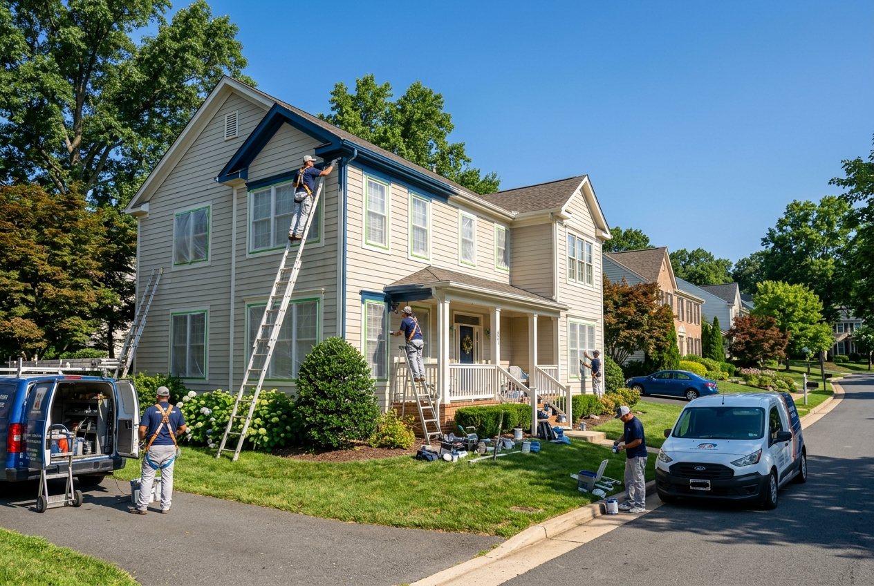Exterior house painting during dry summer weather