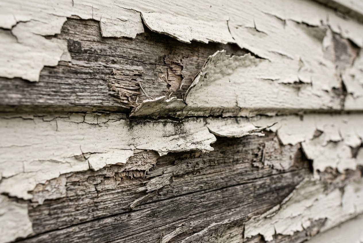 Peeling exterior paint showing signs house needs painting