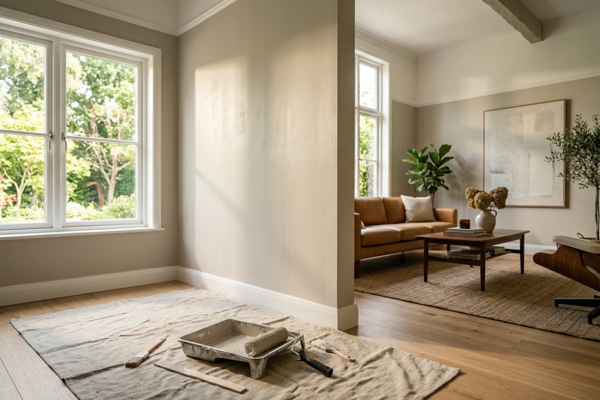Living room with freshly painted walls showing the best paint finish for walls